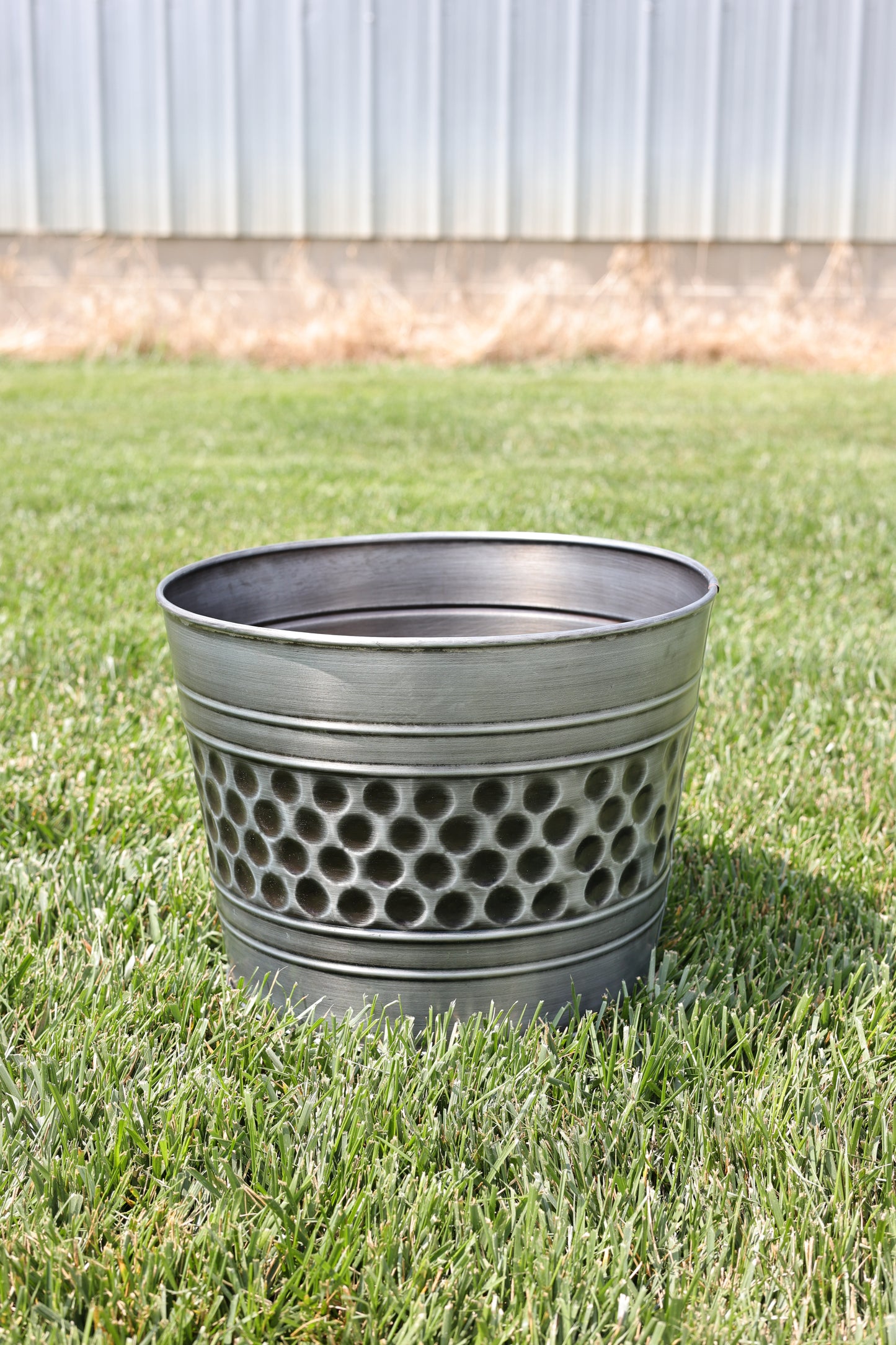 Silver Hammered Metal Planter