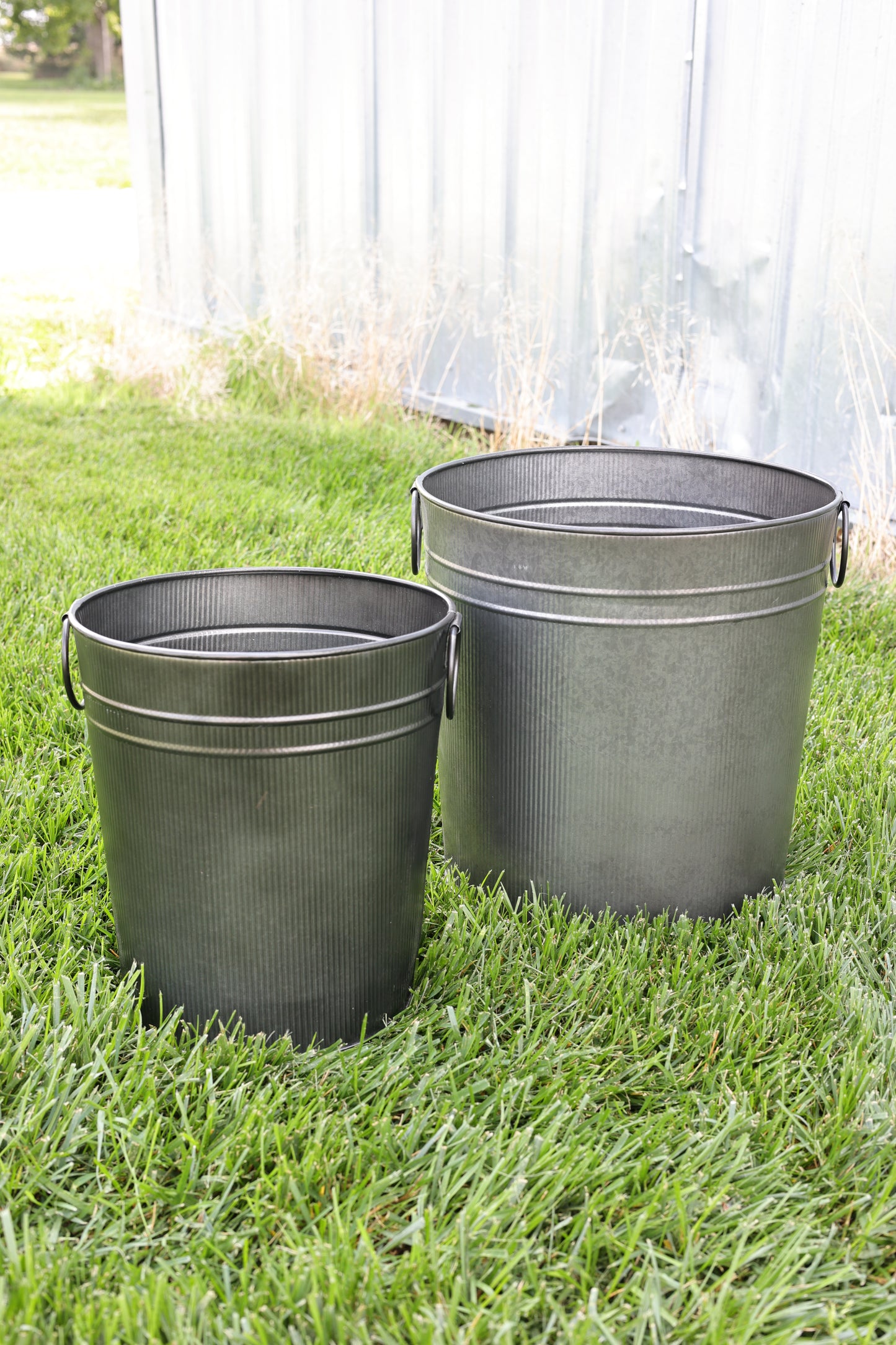 Striped Galvanized Metal Planter