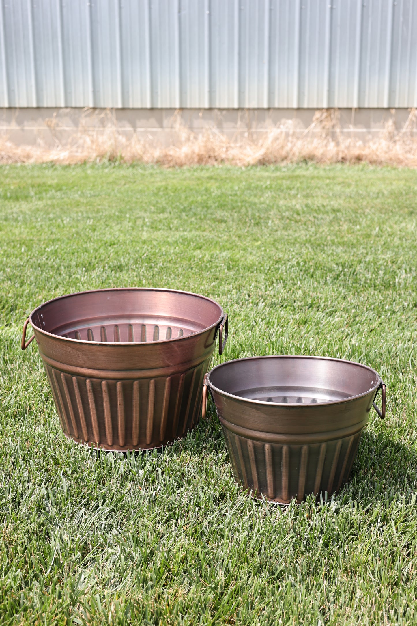 Copper Striped Metal Planter